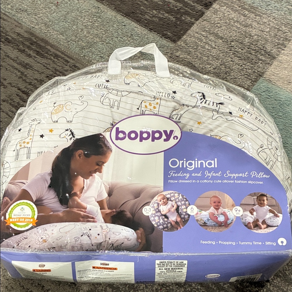 Boppy Original Infant Support Pillow - White with Black & Gold Animal Print